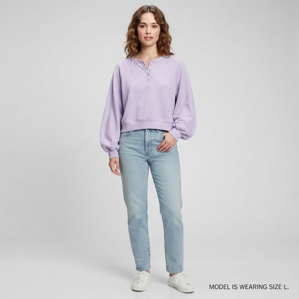 Old Navy Henley Sweatshirt Women L Purple NWT SoComfy Raglan Sleeve Lavender